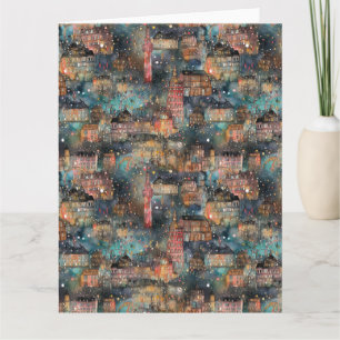 Carte Londres à Noël et au Nouvel An en aquarelle