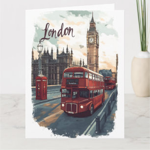 Carte Londres Cityscape avec bus à impériale et Big Ben