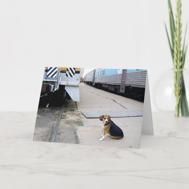 Carte Lonely Beagle Waiting For A Train - Greeting Card (Devant)