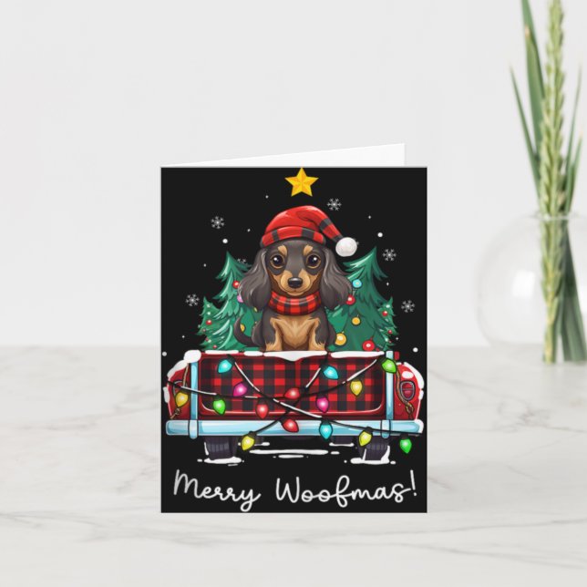 Carte Long Haired Dachshund Christmas Dog Truck Plaid Fu (Devant)