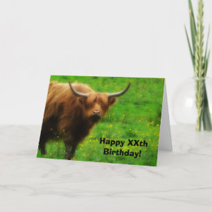 Carte Longhaired Highland Cow with Long Horns