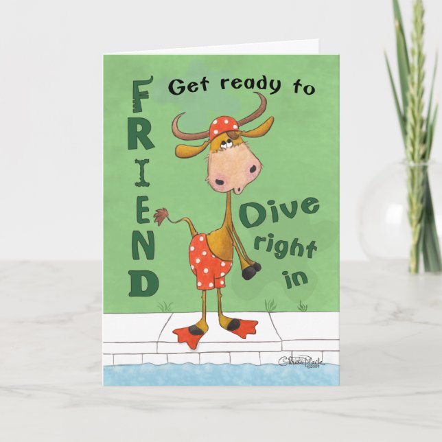 Carte Longhorn Cow Diver Anniversaire pour Ami (Devant)