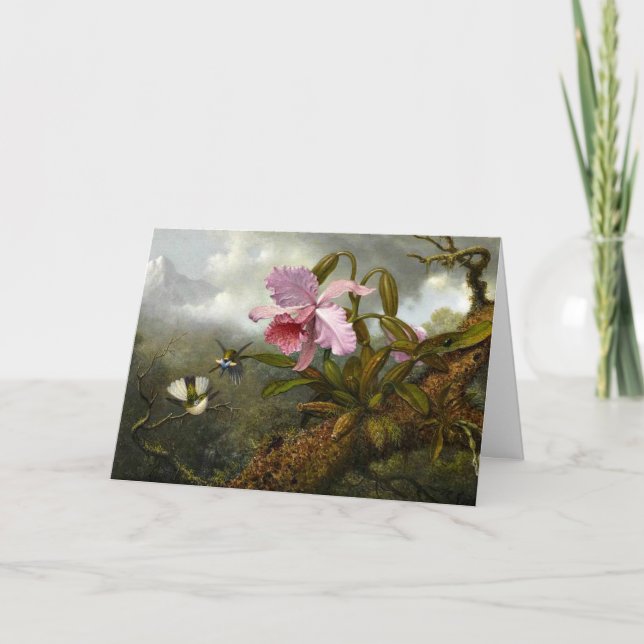 Carte L'orchidée de Cattleya, deux colibris et un scarab (Devant)