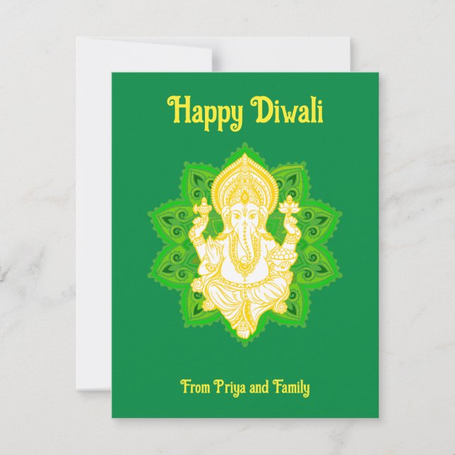Carte Lord Ganesh Bénédictions Heureux Diwali Green (Devant)