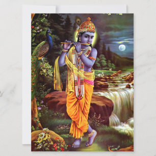 Carte Lord Krishna avec Flute Hindu Dieu
