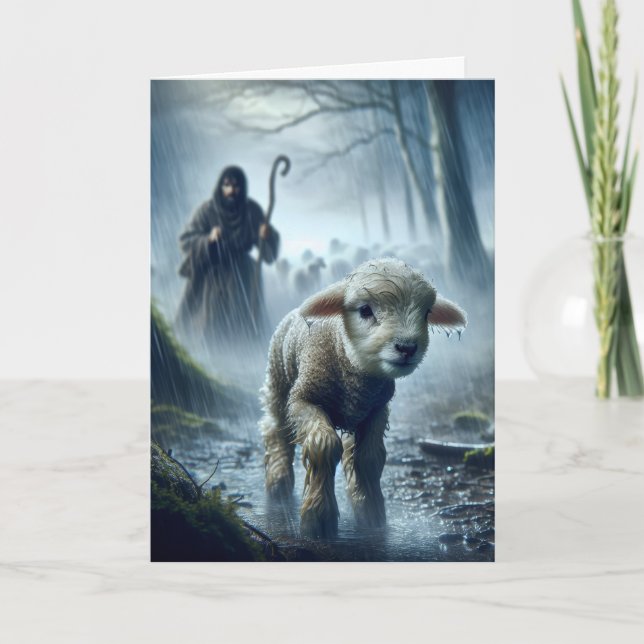 Carte Lost Lamb With Shepherd In Rainy Forest (Devant)