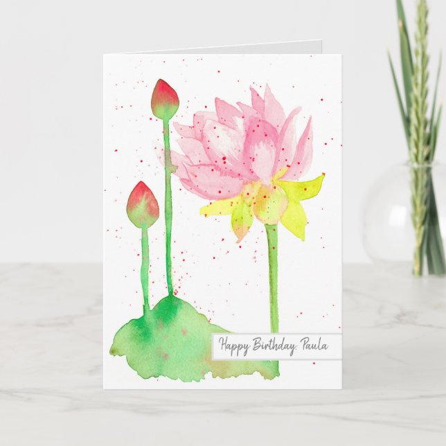 Carte Lotus Flower Joyeux Anniversaire Nom personnalisé (Devant)