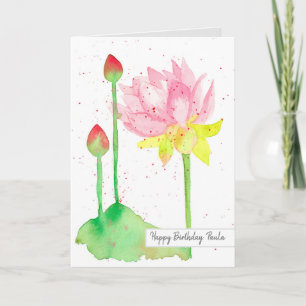 Carte Lotus Flower Joyeux Anniversaire Nom personnalisé