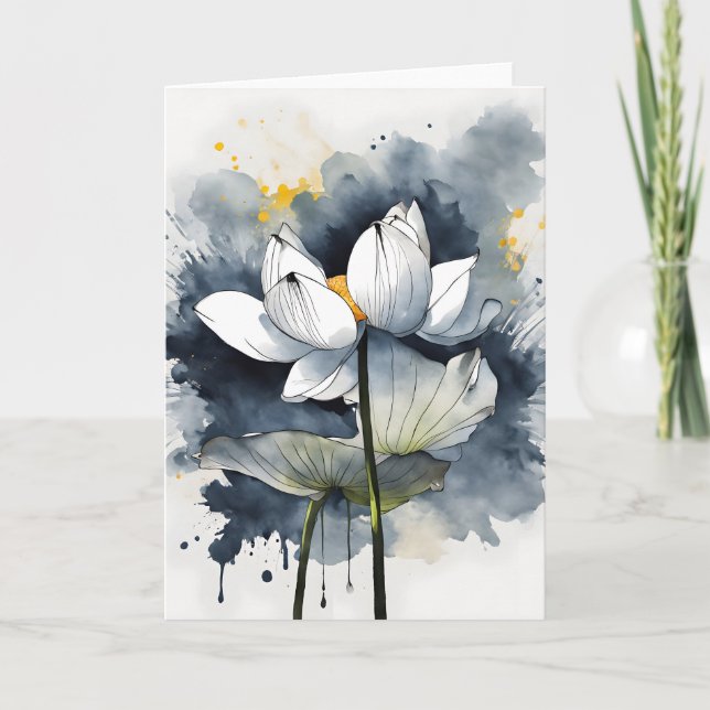 Carte Lotus - Watercolor flowers (Devant)