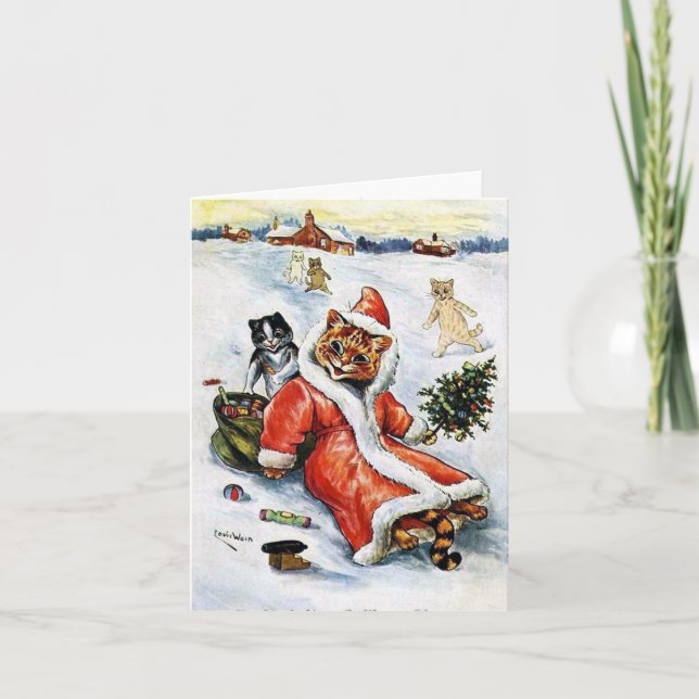 Carte Louis Wain Chat de Noël Père Noël (Devant)