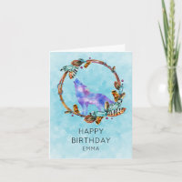 Loup aquarelle avec une couronne de style boho pou