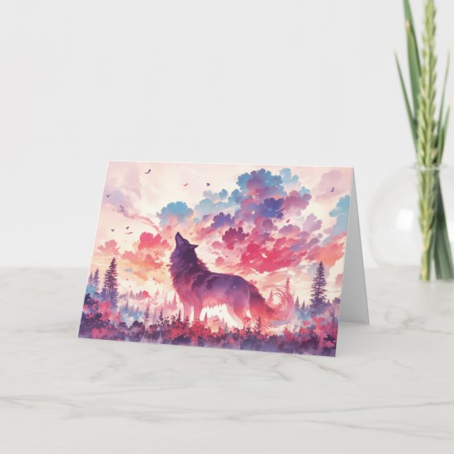 Carte Loup Automnal Vibrant dans la Forêt (Devant)