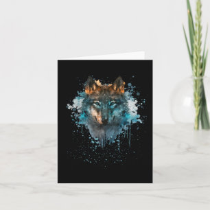 Carte Loup aux yeux bleus en art éclaboussé