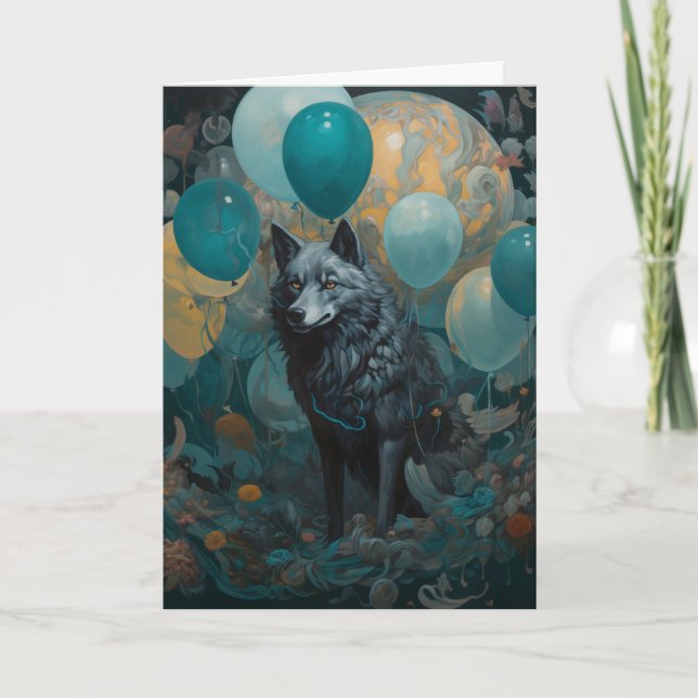 Carte Loup avec ballons Anniversaire (Devant)