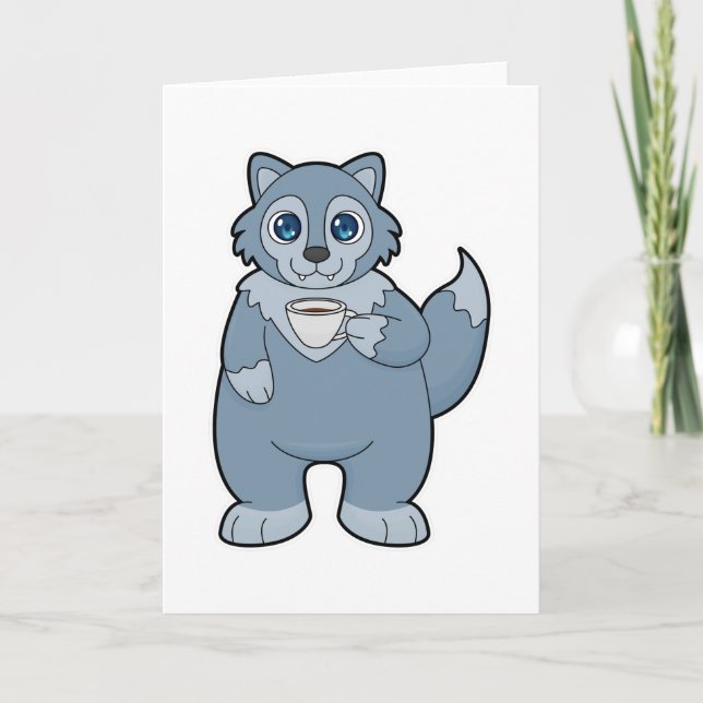 Carte Loup avec une tasse de café (Devant)