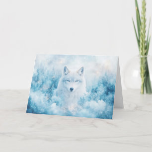 Carte Loup Blanc Cosmique dans un Paysage Hivernal