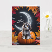 Loup blanc mignon avec lune croissante Nuit Automn