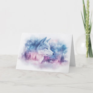 Carte Loup céleste dans la forêt enneigée