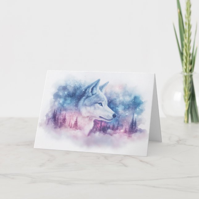 Carte Loup céleste dans la forêt enneigée (Devant)