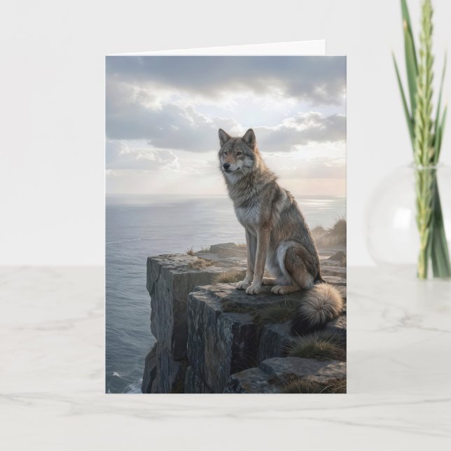 Carte Loup d'anniversaire sur une falaise rocheuse de l' (Devant)