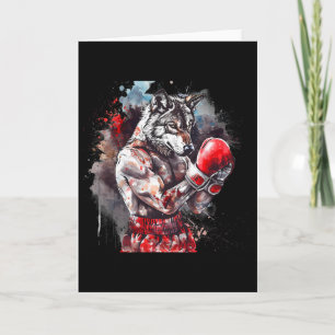 Carte Loup de boxe avec gants de boxe Kickboxing Drôle B