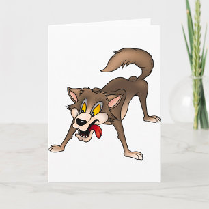 Carte Loup de dessin animé avec une expression de folie