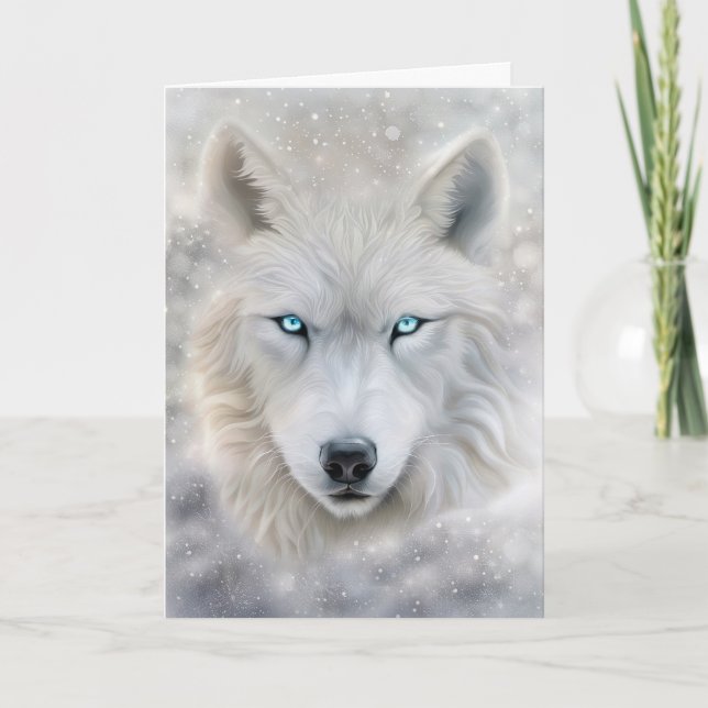 Carte Loup de Noël aux yeux bleus (Devant)