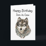 Carte Loup d'humour de beau-fils de joyeux anniversaire,<br><div class="desc">Grande image pour le beau-fils avec qui aimez les loups ou les animaux avec la citation humoristique au sujet d'être loyal et grand pour hurler</div>