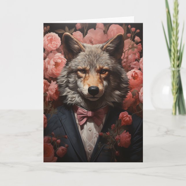 Carte Loup Élégant Toutes Occasions (Devant)