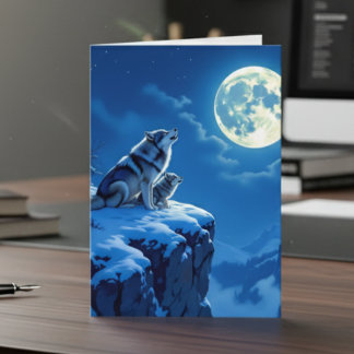 Carte Loup et bébé Fête des pères hurlante de l'ourlet