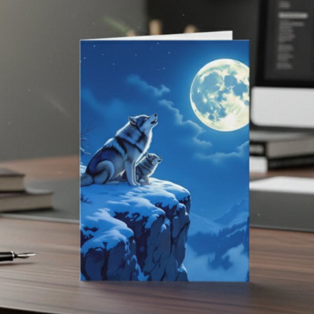 Carte Loup et bébé Fête des pères hurlante de l'ourlet (Créateur téléchargé)