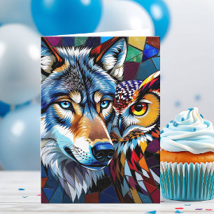 Carte Loup et hibou hyreslistes Joyeux anniversaire