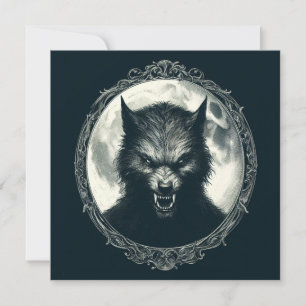 Carte Loup-garou avec Pleine lune et horreur Vintage enc