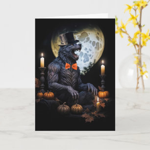 Carte Loup-garou et bougies de lune Citrouille Halloween