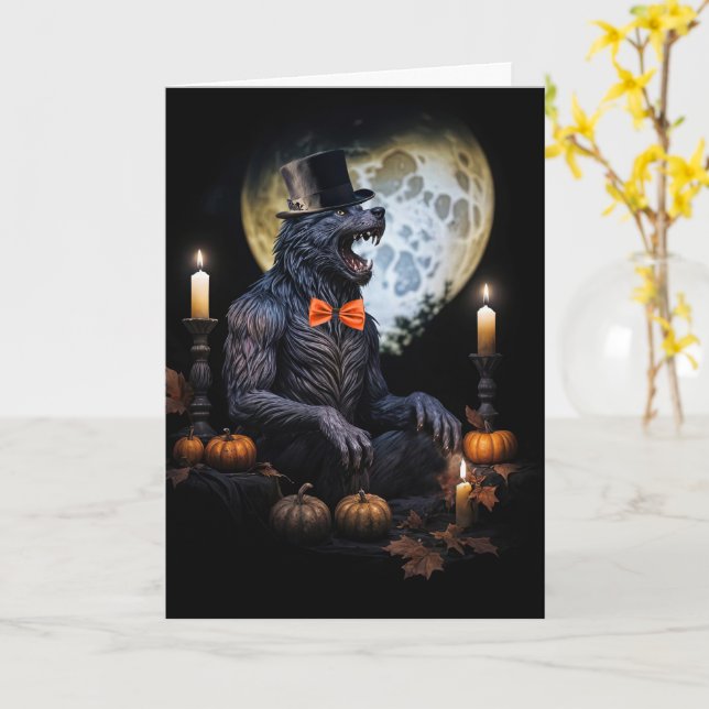 Carte Loup-garou et bougies de lune Citrouille Halloween (Fleur jaune)