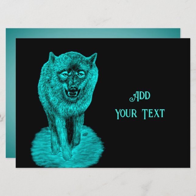 Carte Loup noir en colère dans la nuit (Devant / Derrière)