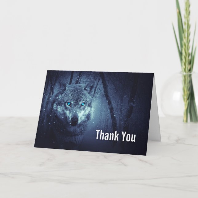 Carte Loup sauvage avec de beaux yeux bleus Merci (Devant)