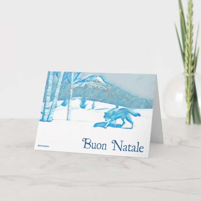 Carte Loup Solitaire En Hiver - Noël (Devant)