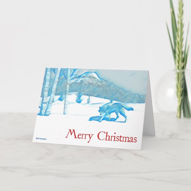 Carte Loup Solitaire En Hiver - Noël (Devant)