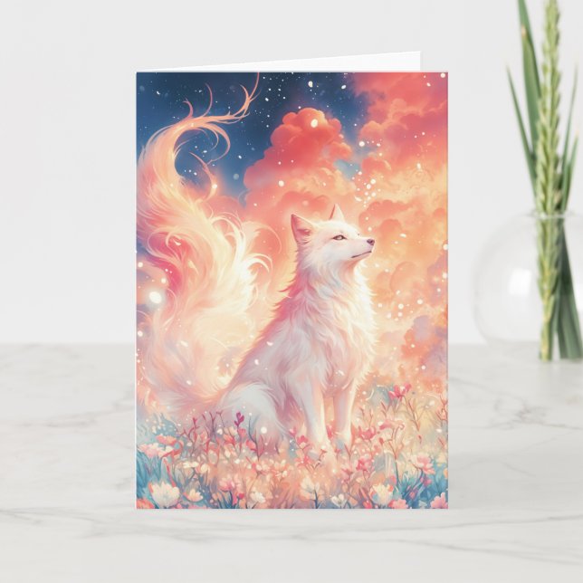 Carte Loup sous le ciel étoilé nuageux (Devant)