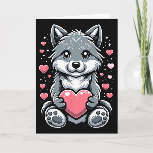 Carte Loup tenant coeur Saint-Valentin Jolies loups Val (Devant)