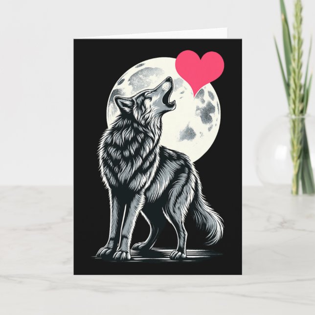 Carte Loup tenant un cœur Saint-Valentin Jolies loups Va (Devant)
