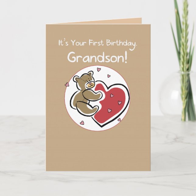 Carte L'ours du 1er anniversaire de Grand-fils (Devant)