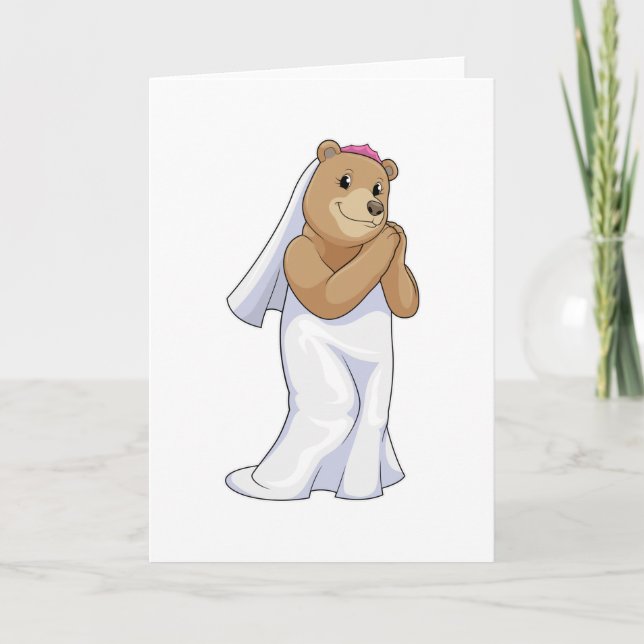 Carte L'ours en mariée avec le voile (Devant)