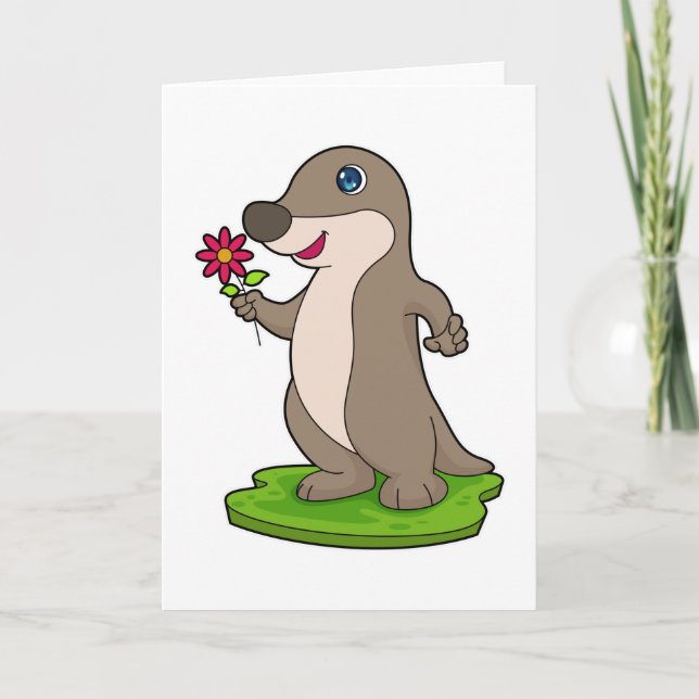 Carte Loutre avec fleur (Devant)