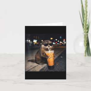 Carte Loutre cool buvant du café au lait glacé pour homm