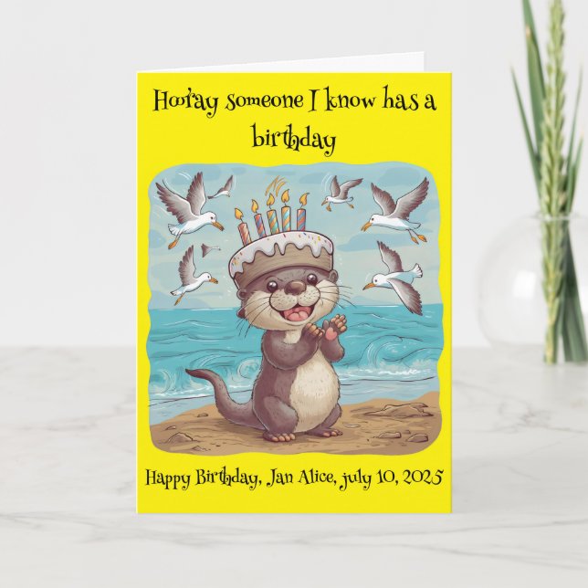 Carte loutre de mer portant un casquette d'anniversaire  (Devant)