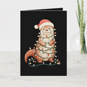 Carte Loutre de Noël Animal Lumières de Noël Chapeau de 