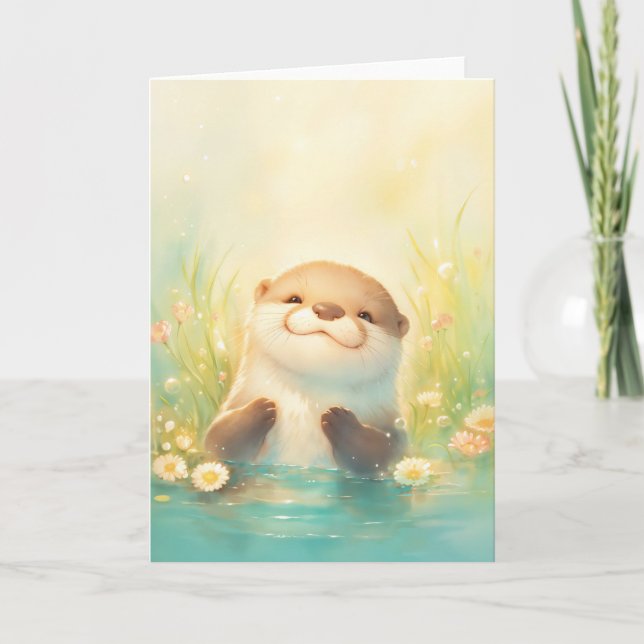 Carte Loutre heureuse dans une scène d'eau tranquille (Devant)