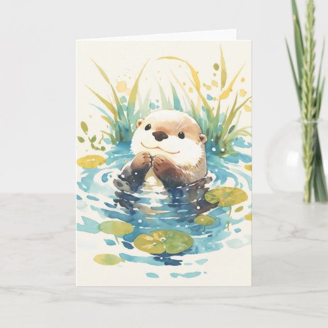 Carte Loutre joyeuse parmi les nénuphars (Devant)